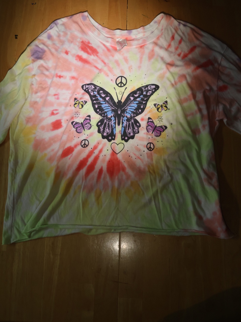 No Boundaries Multicolor Tie-Dye Butterfly Tee in Pink, Yellow & Green